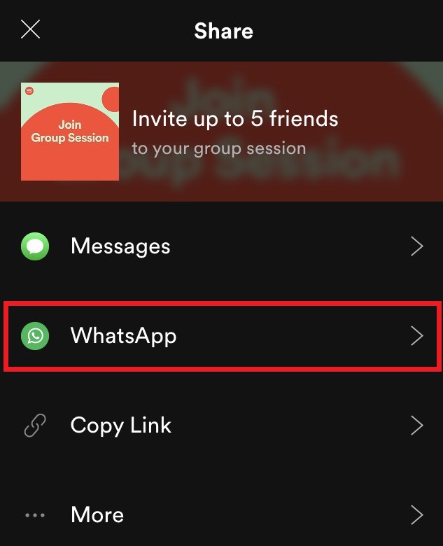 Share link for Spotify Group Session