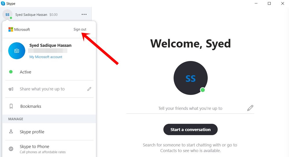 sign out skype