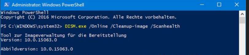 dism scan health in powershell window