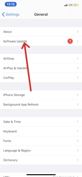 Open Software Update Settings - iPhone