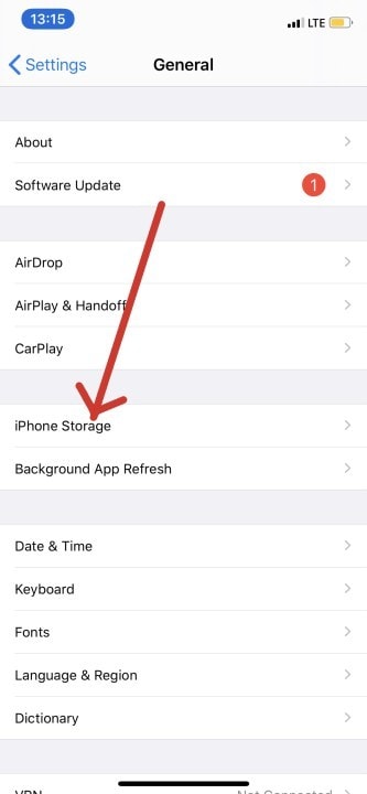 Open iPhone Storage Settings - iPhone