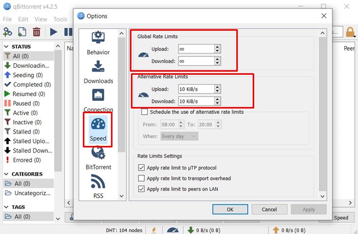 QBittorrent Settings speed