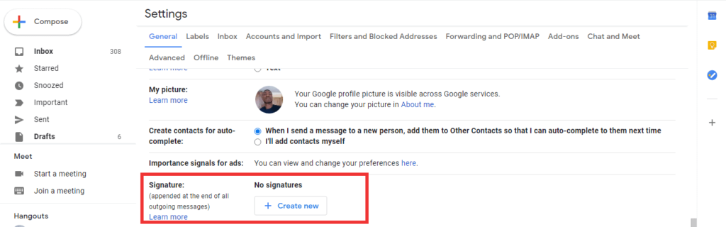 Настройка подписи в Gmail Web