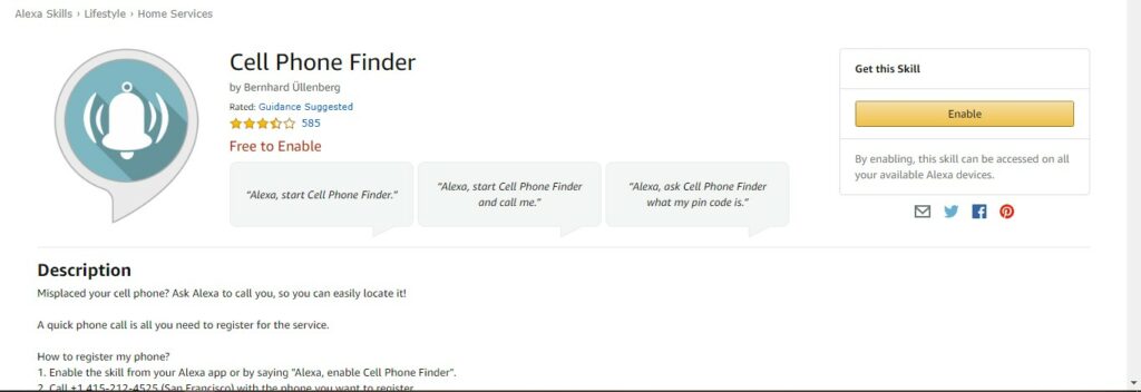Использование приложения Cell Phone Finder для вызова Alexa для звонка на пропавший телефон