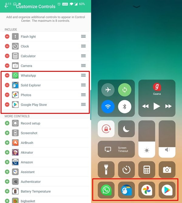 add apps control center