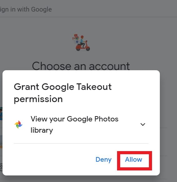 Allow permission to Google Takeout