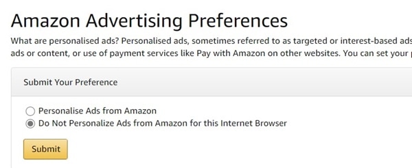 amazon tracking no personalize ads