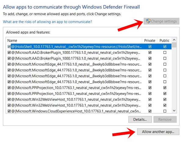 change firewall settings