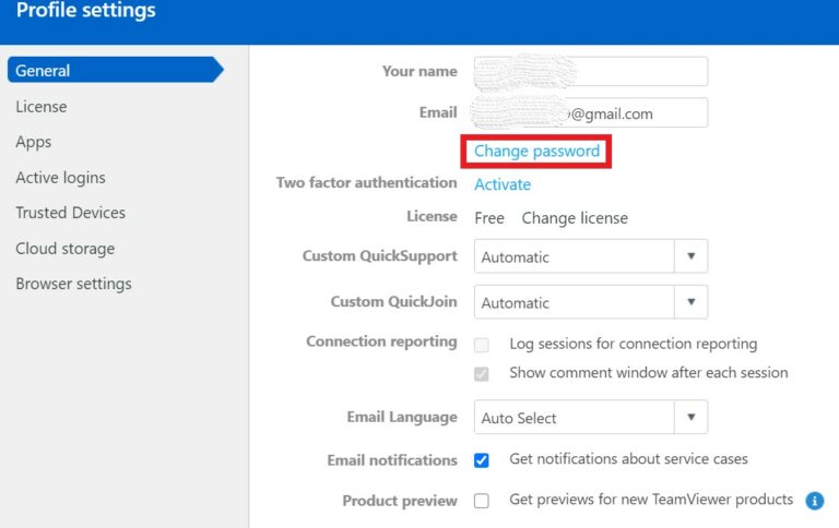 change teamviewer login password