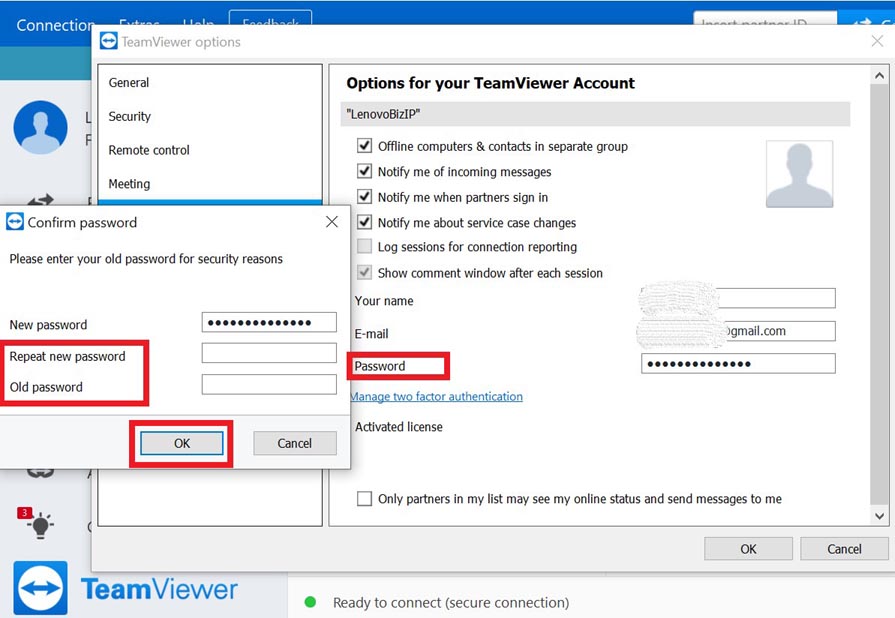 how to make teamviewer not change password