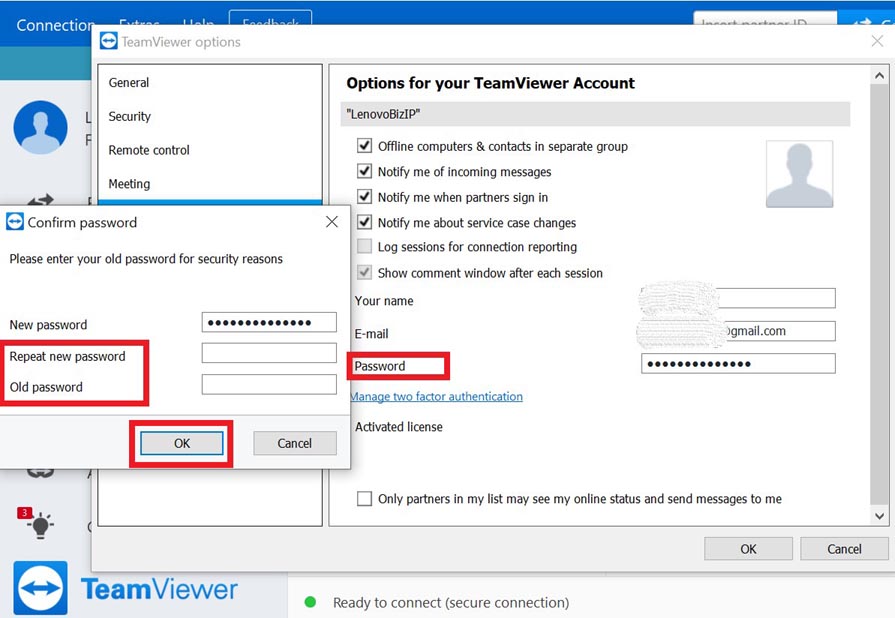 change Teamviewer password