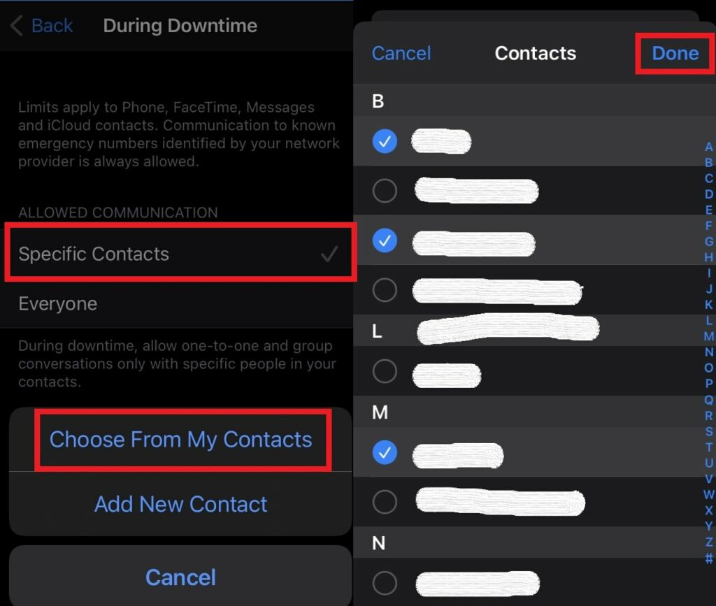 Specific Contacts for Communication Limits during downtime