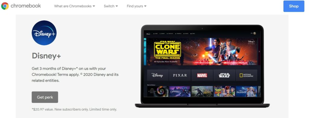free Disney plus subscription with Chromebook
