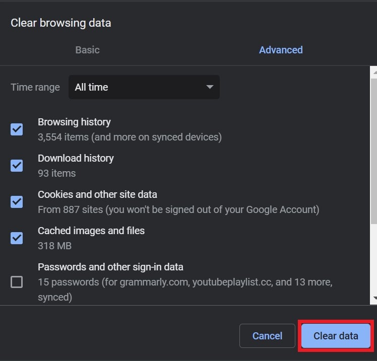 clear browsing data to fix Steam Error Code 310