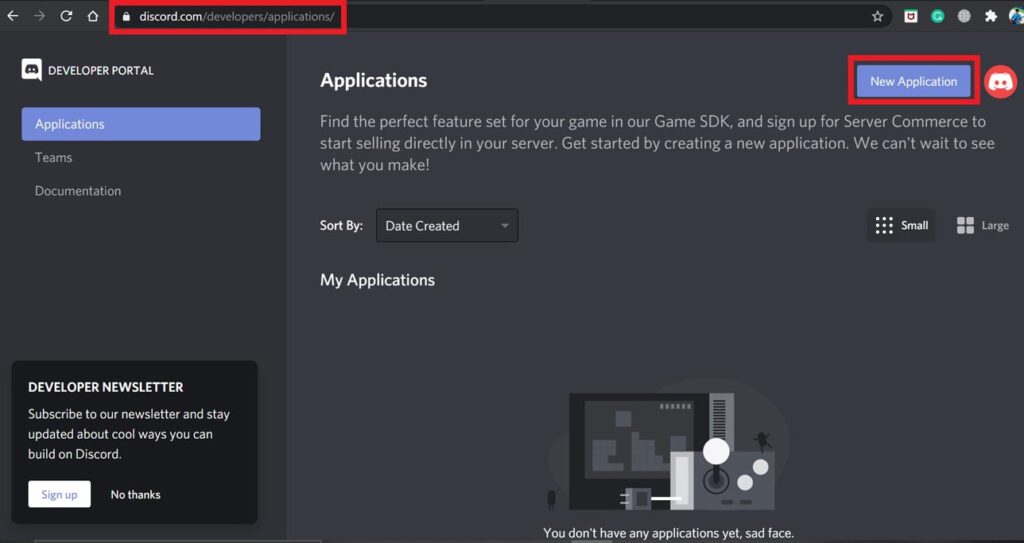 Access Discord Developer Portal and create new Application