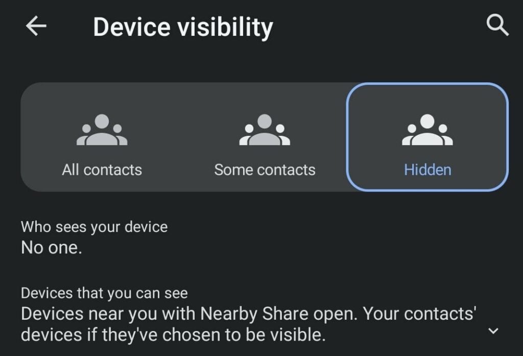 Nearby Share device visibility