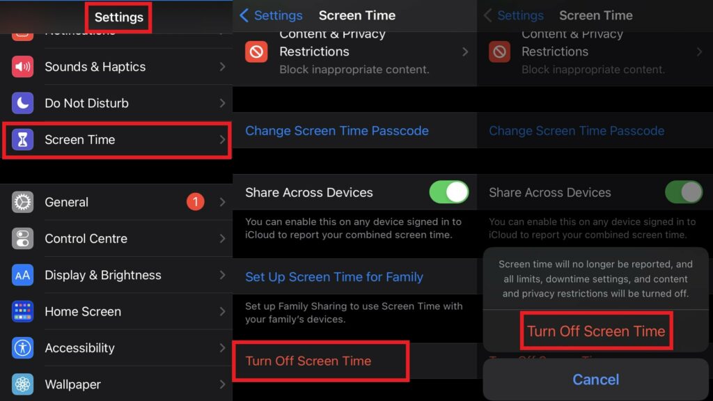 Disable screen time
