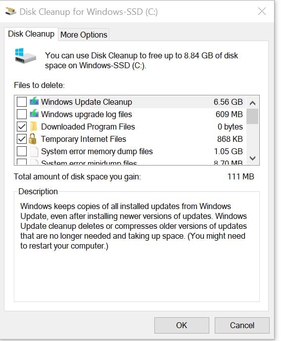 Windows Disk Cleanup of System Files