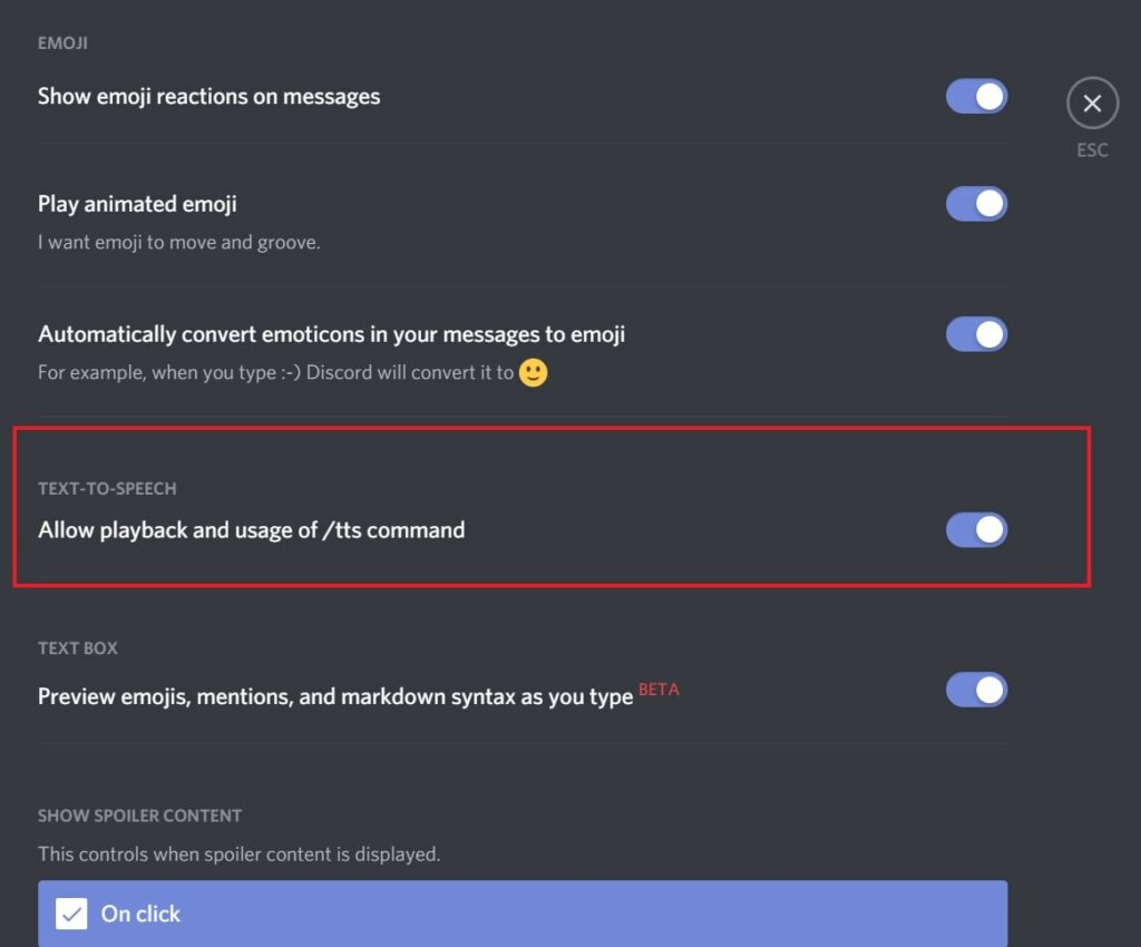 enable text-to-speech feature on Discord