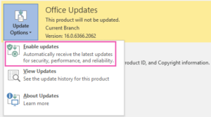 enable update ms office