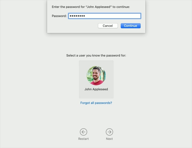 enter password macos using recovery