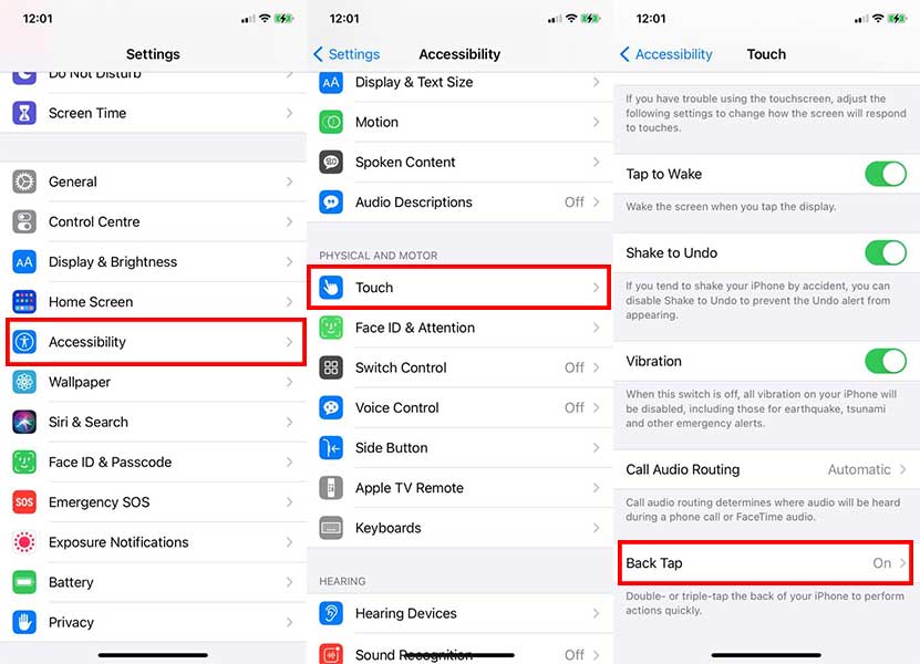 how to screenshot by tapping the back of your iphone
