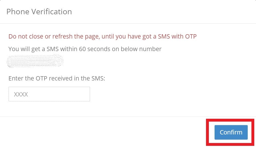 Confirm phone number change via OTP code