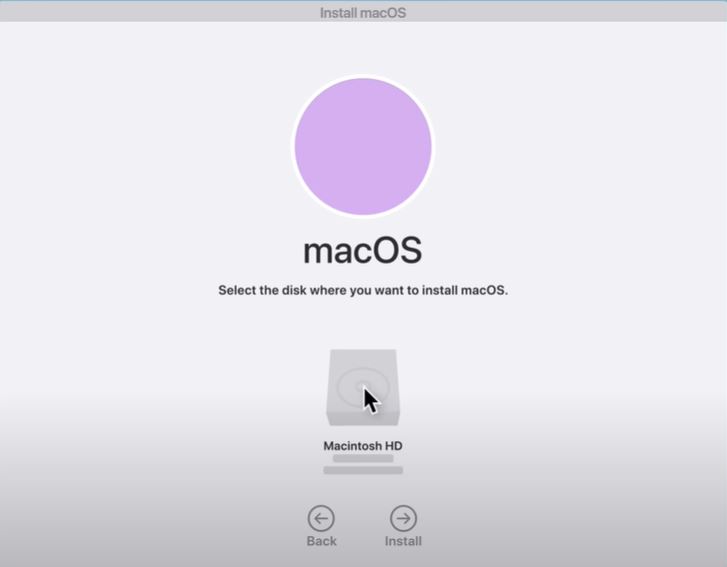 select disk for installtion of macos