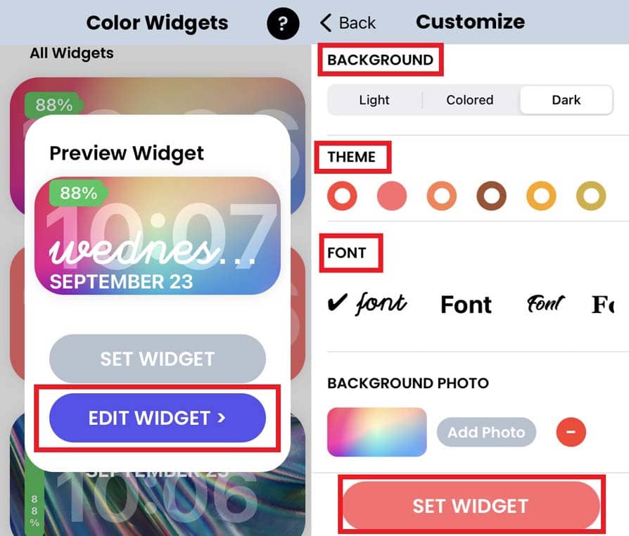 Edit Color widget and Set Widget