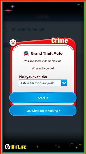 steal car bitlife challenge