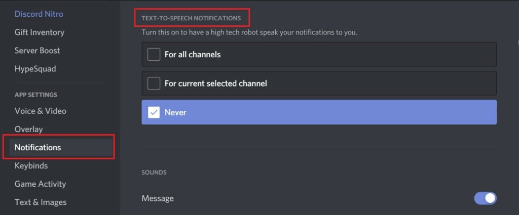 text-to-speech notification setup