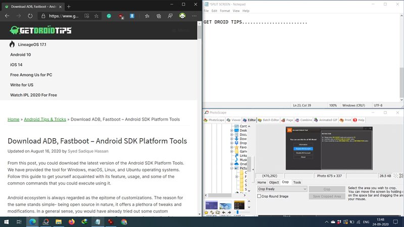 three windows split screen