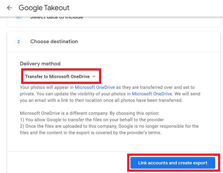 Export Google Photos to OneDrive