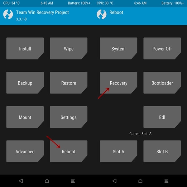 twrp reboot recovery