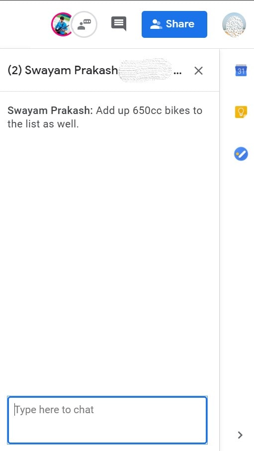 send message in Editor chat in Google doc