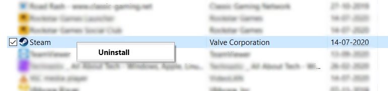 uninstall steam windows 10