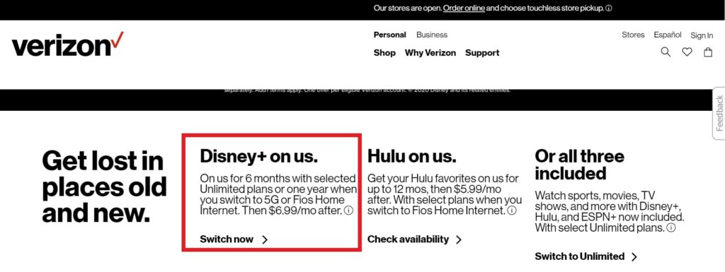 disney plus subscription for Verizon wireless users