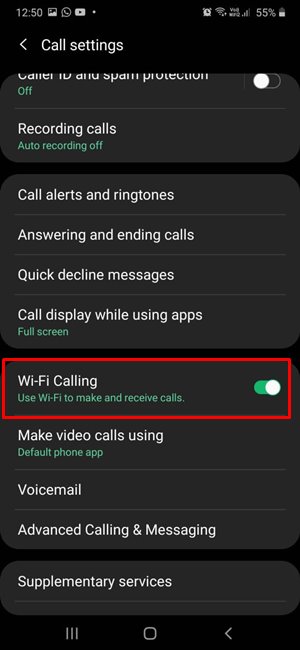 wifi calling toggle