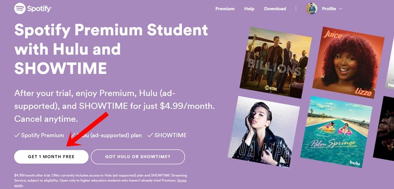 Spotify Student one month free
