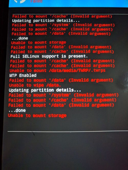 Unable to Mount Storage TWRP