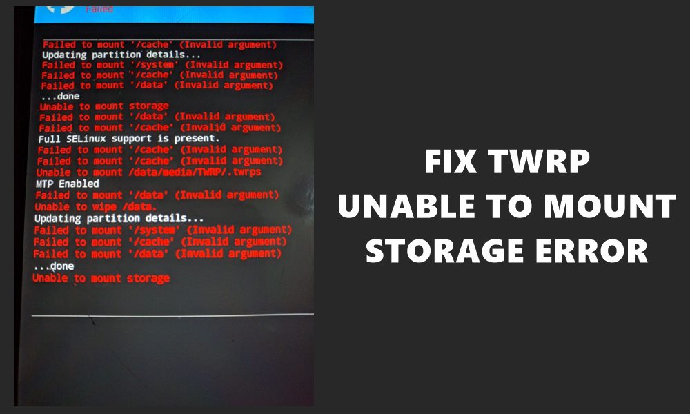 Unable to Mount Storage error fix TWRP