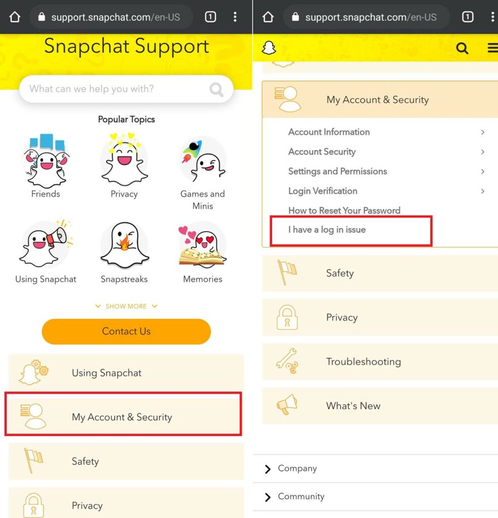 Snapchat account hacked: ask help from support