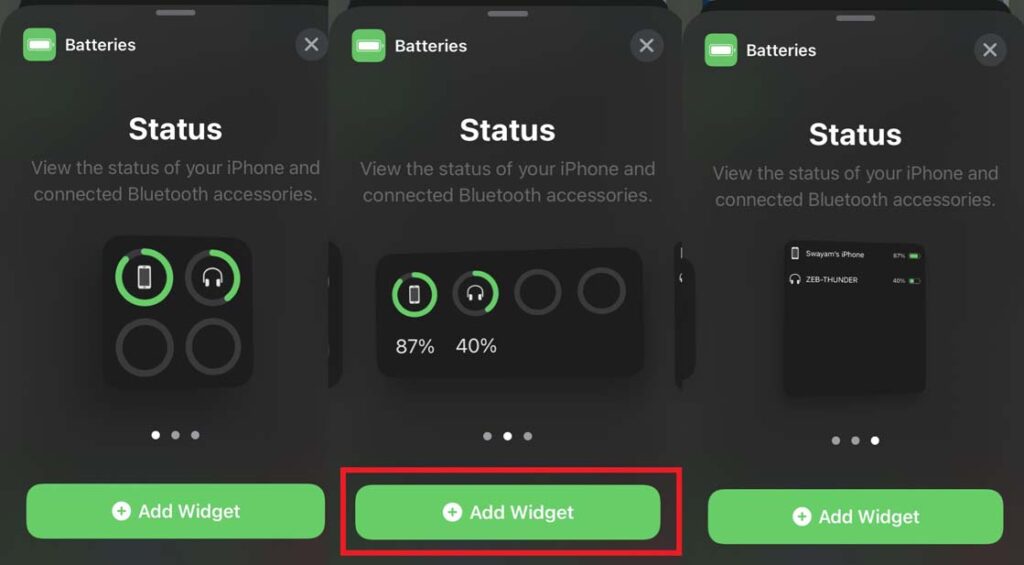 battery status of Apple products on iPhone homescreen