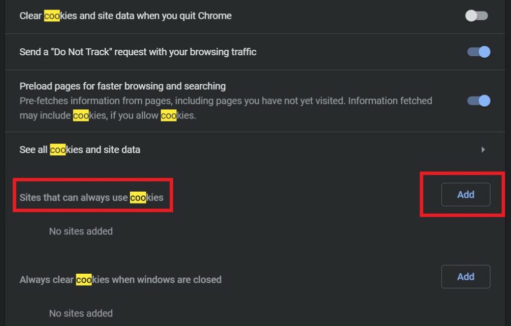 Add sites that can always use cookies fix CSRF Token error