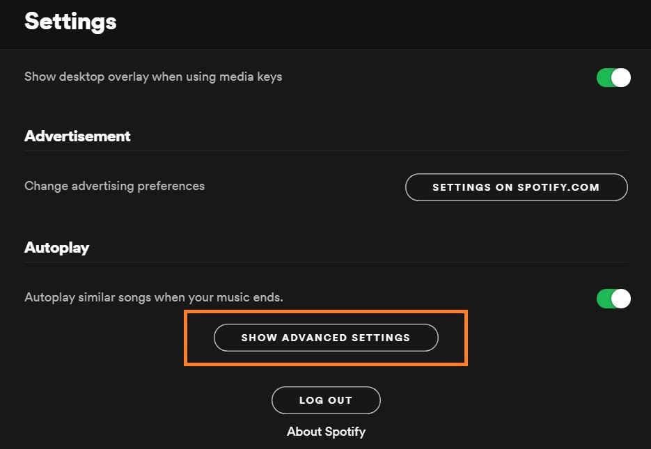 advanced settings spotify