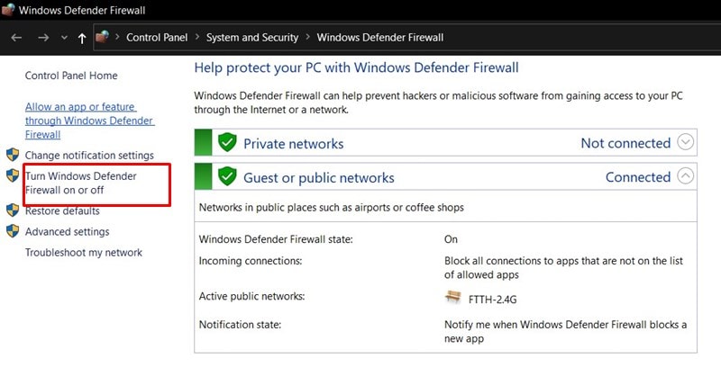 allow app defender