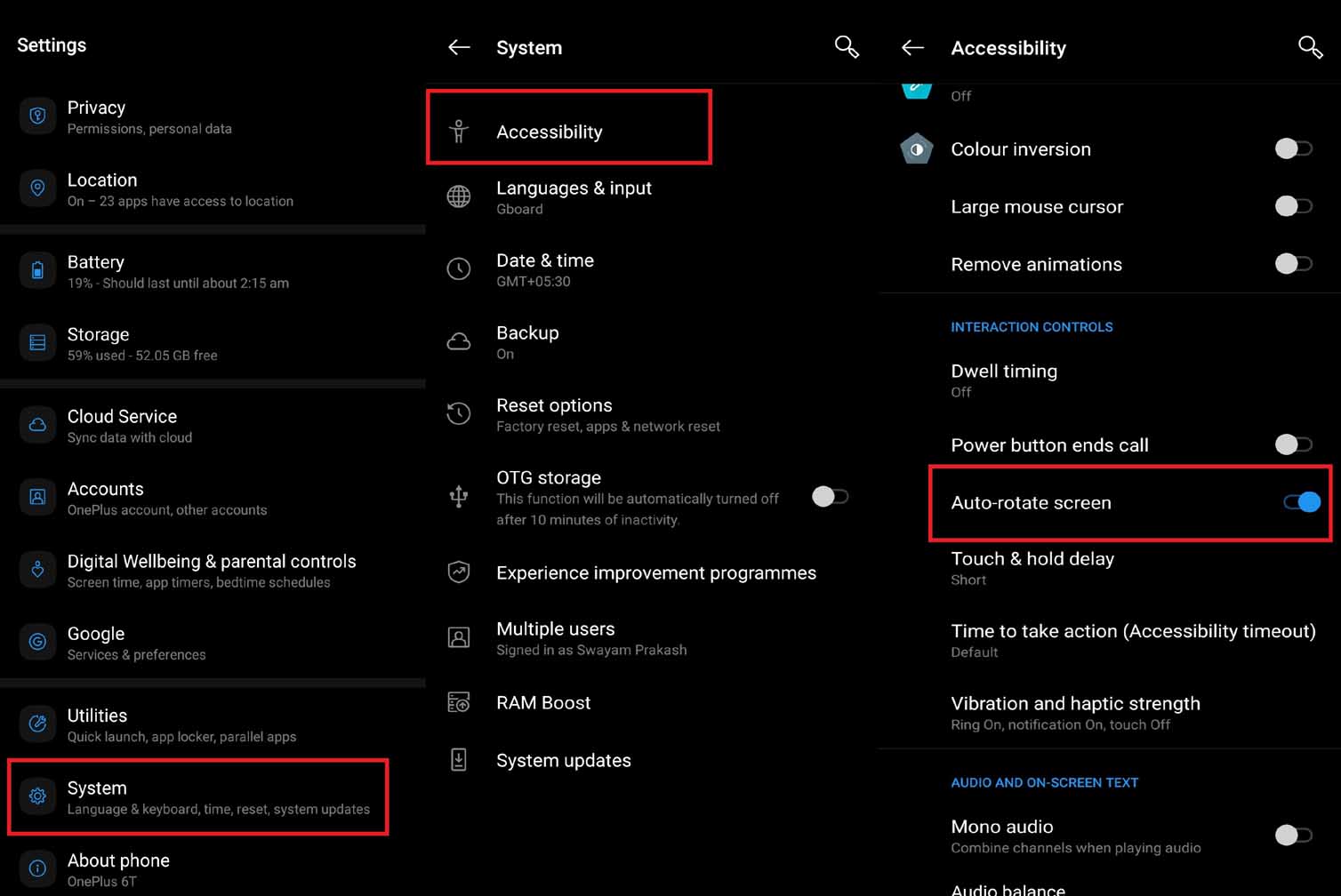 enable auto rotate on Android device from Accessibility settings