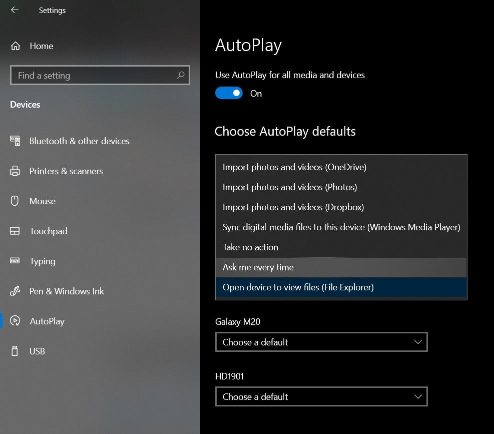 autoplay default windows 10