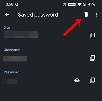 delete autofill password android