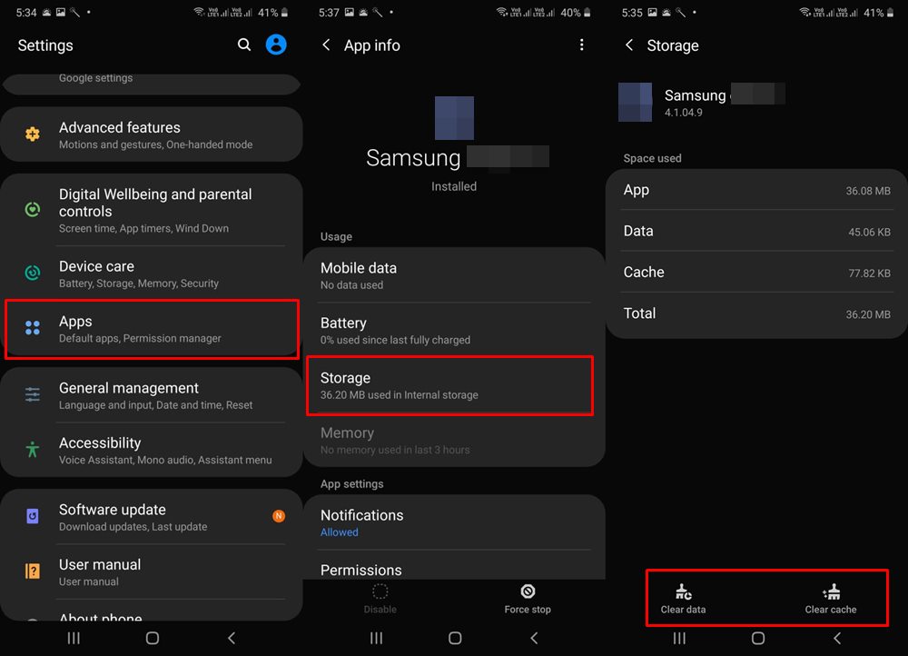 delete cache samsung pay